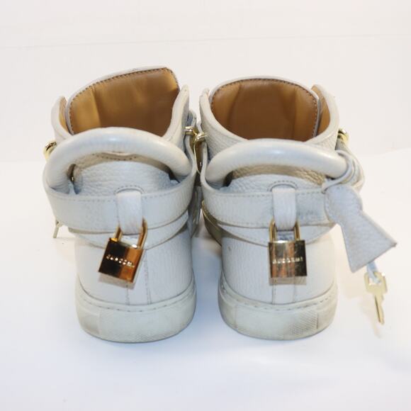 Buscemi 100MM White Leather High-Top Sneakers Gold Hardware Size 41 - Picture 5 of 8